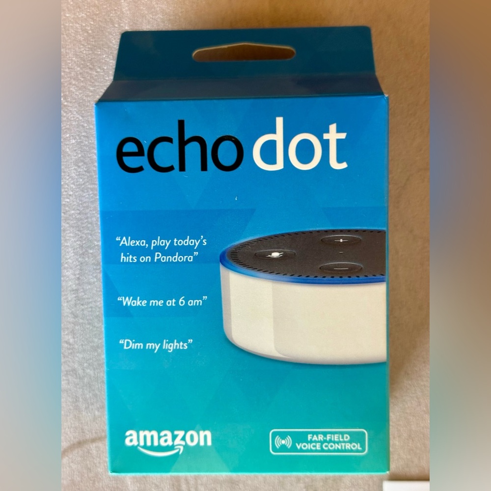 Amazon Echo Dot (2nd Generation) White in box. Power Adapter and USB Charger